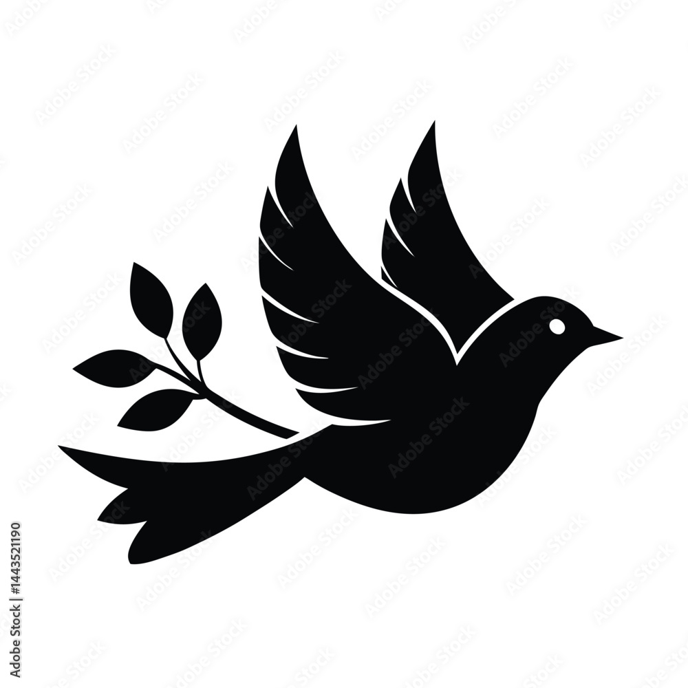 Fototapeta premium Bird and Branch Flight Silhouette Vector