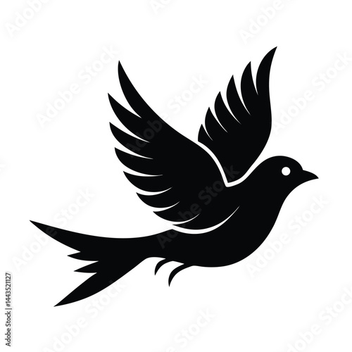 Stylized Flying Bird and Branch Silhouette Vector