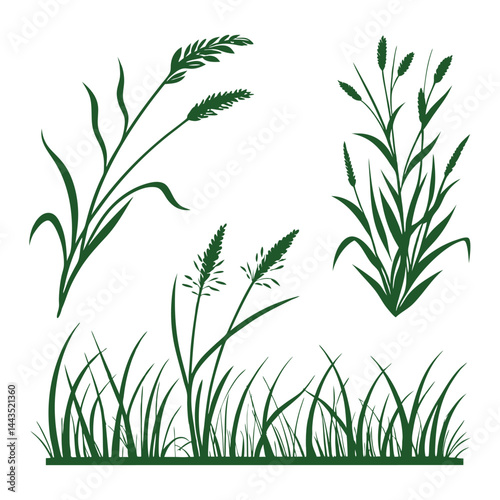 Green grass tufts, simple vector isolated elements,flat design,lawn border,grass blades, minimalist nature graphics,2D grass patches