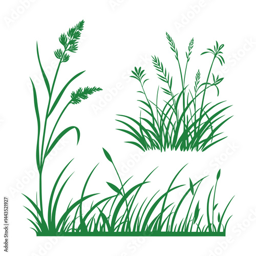 Green grass tufts, simple vector isolated elements,flat design,lawn border,grass blades, minimalist nature graphics,2D grass patches