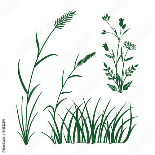 Green grass tufts, simple vector isolated elements,flat design,lawn border,grass blades, minimalist nature graphics,2D grass patches