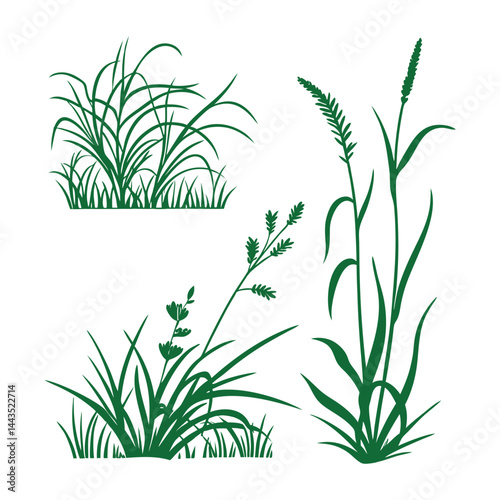 Green grass tufts, simple vector isolated elements,flat design,lawn border,grass blades, minimalist nature graphics,2D grass patches