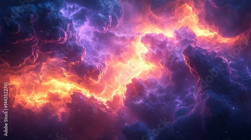 Spectacular nebula displaying vibrant cosmic colors and energetic light storms in the vastness of hyperspace and celestial energy fields