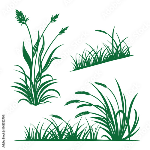 Green grass tufts, simple vector isolated elements,flat design,lawn border,grass blades, minimalist nature graphics,2D grass patches