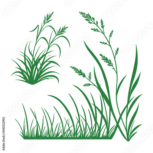 Green grass tufts, simple vector isolated elements,flat design,lawn border,grass blades, minimalist nature graphics,2D grass patches