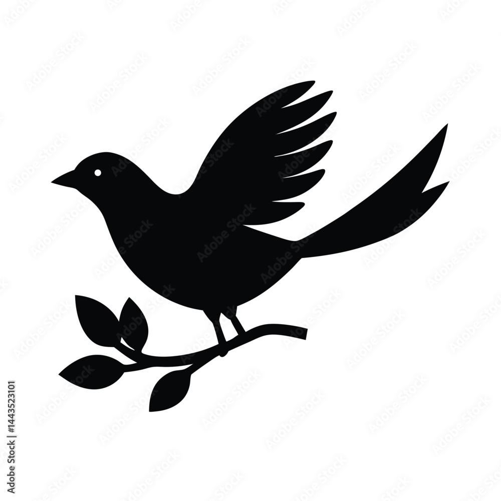 Fototapeta premium Bird in Takeoff Pose from Tree Branch Vector Art