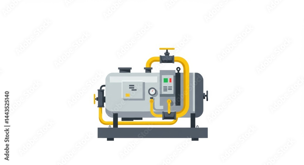 Stylized minimalist flat graphic art of a gas compressor skid package equipment Stylized minimalist flat graphic art of a gas compressor skid package equipment