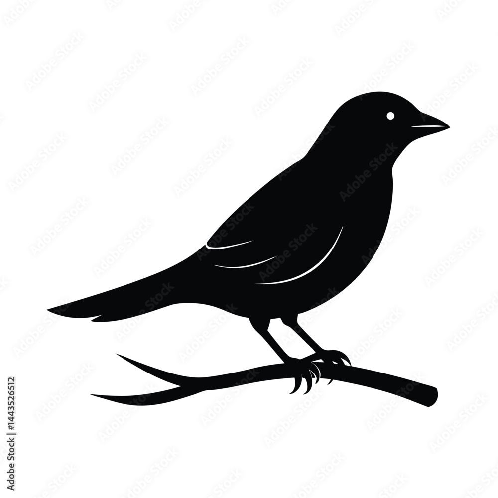 Obraz premium Simple Bird on Branch Vector Silhouette