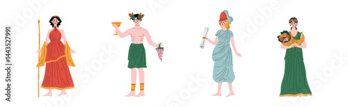 Greek Gods of Pantheon and Mythological Ancient Deity Vector Set