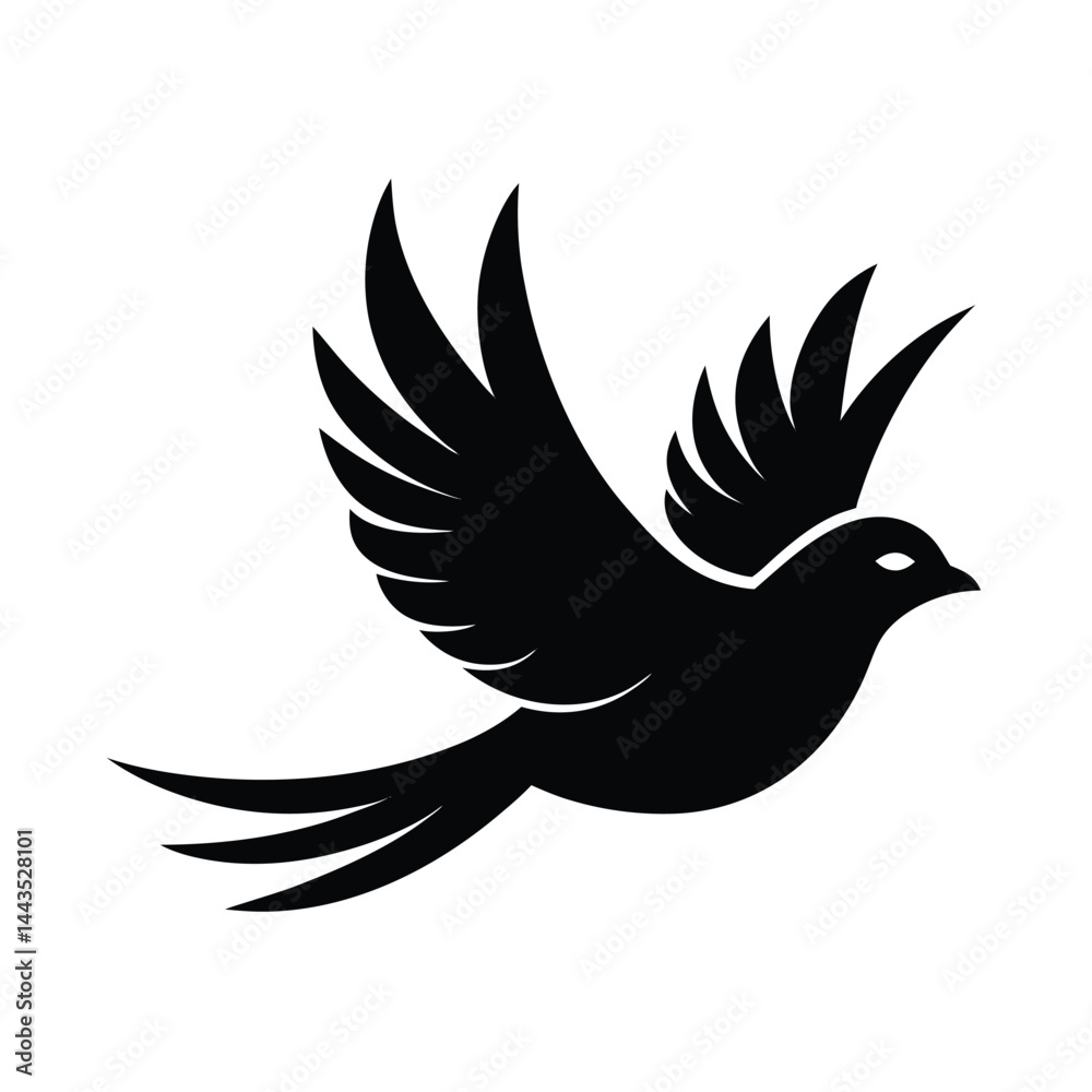 Fototapeta premium Smooth Flying Bird with Branch Silhouette