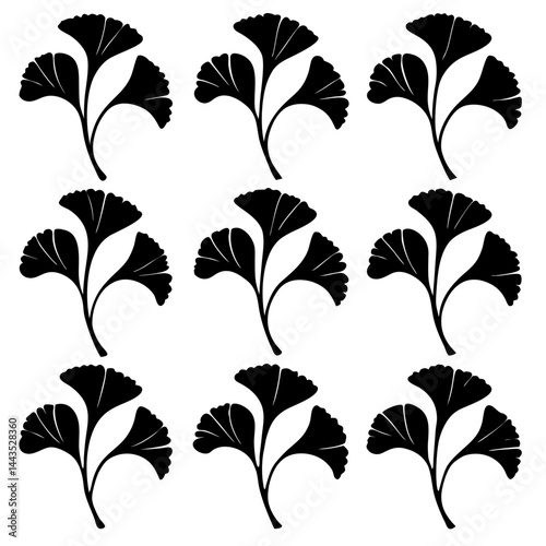 Minimal Ginkgo Leaves set Black Silhouette 
