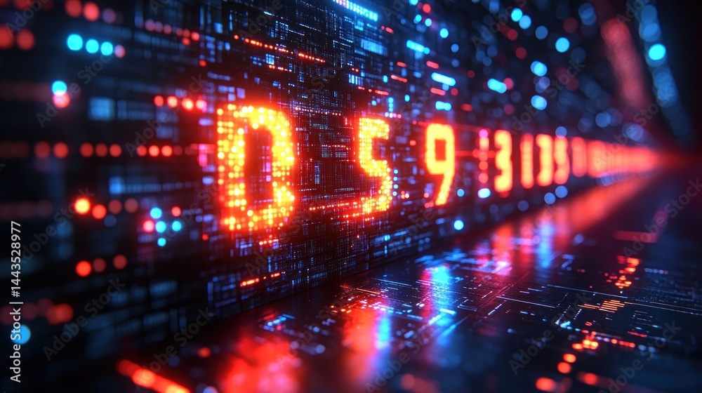 Digital Data Stream: Abstract Neon Numbers in Cyberspace Digital Data Stream: Abstract Neon Numbers in Cyberspace