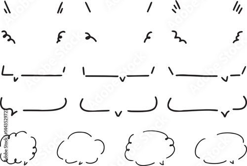 手描き ト 広告用  シンプルな線の手書きの吹き出しセット