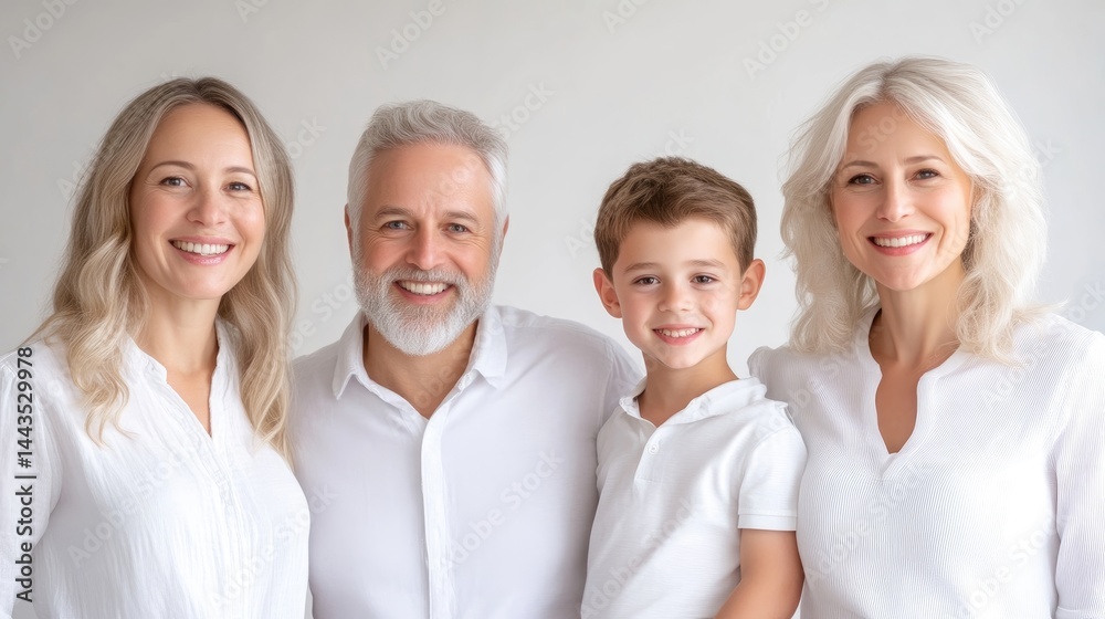 Happy family portrait. A multi-generational family smiles warmly for a photo. A loving and supportive relationship is evident. Perfect for family-related products or services Happy family portrait. A multi-generational family smiles warmly for a photo. A loving and supportive relationship is evident. Perfect for family-related products or services
