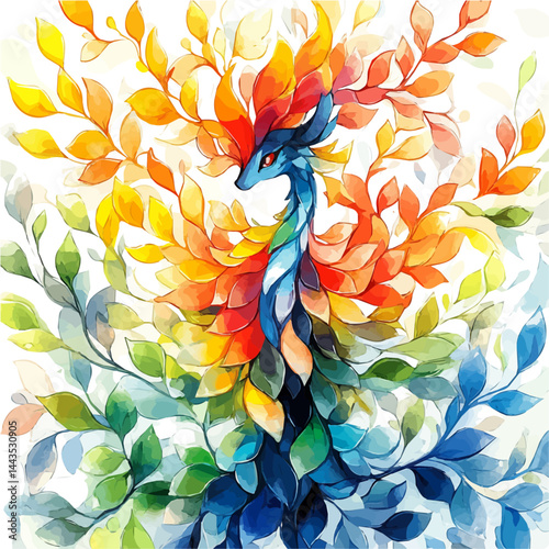 Shapeshifter Mid-transformation, vector watercolor illustration, isolated on a white background.