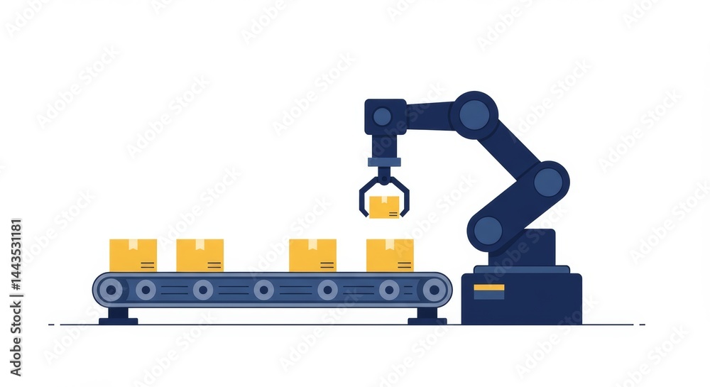 Automated parcel sorting system with robotic arm on a conveyor belt line Automated parcel sorting system with robotic arm on a conveyor belt line