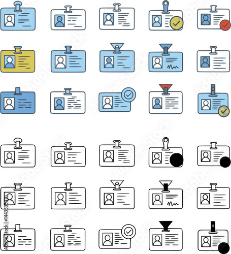 ID Card icon set. ID Card with Circle tick approved symbol. Driver's license Identification card icon symbol, vector illustration
