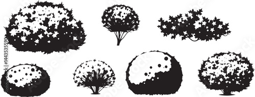A set of shrubs, bushes, trees. Hand drawn vector illustration