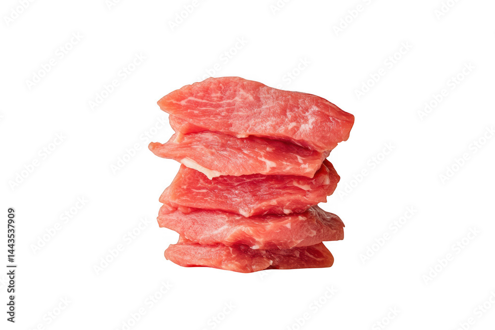 Obraz premium Stack of raw meat slices on transparent background
