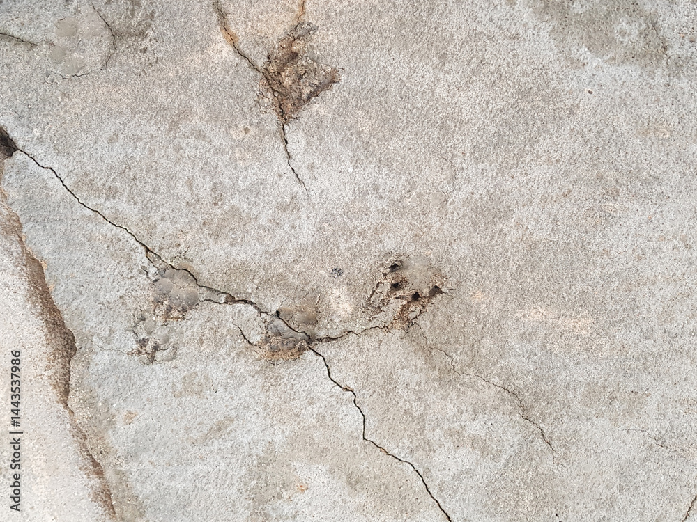 animal pawprints tracks in concrete