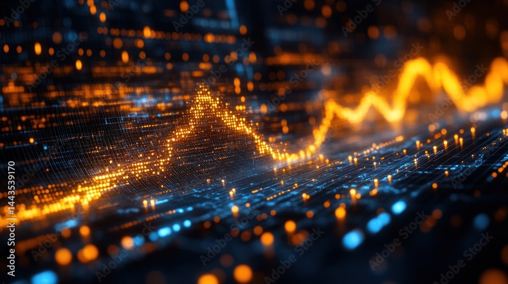 Abstract Data Visualization: Dynamic Orange and Blue Digital Graph Abstract Data Visualization: Dynamic Orange and Blue Digital Graph