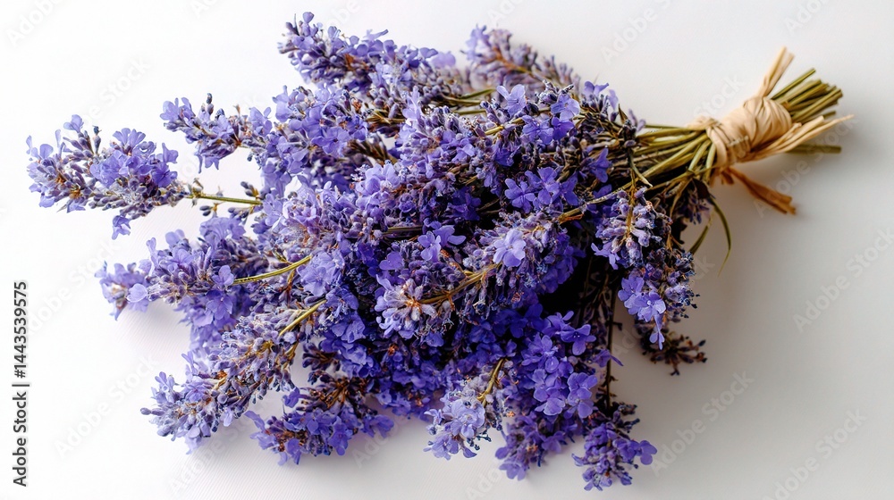 Fototapeta premium Freshly Gathered Lavender Bouquet on Light Background