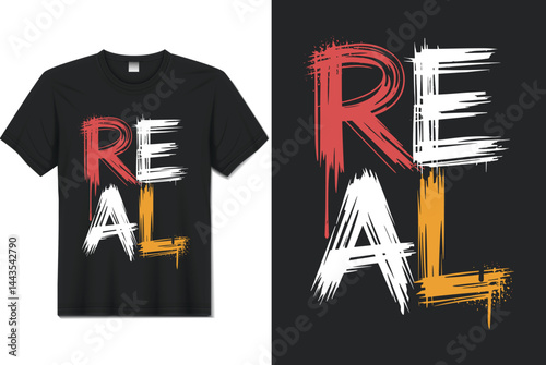 Real Word T-shirt: A striking and stylish design that showcases the word "REAL" in bold, expressive typography on a classic t-shirt. Capturing modern style and individuality.