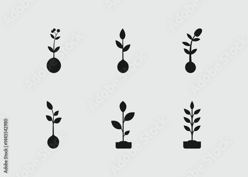Vector modern planting tree silhouette set