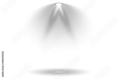 Bright spotlights shine down, forming focused light circles. Stage lighting creates dramatic beams in concert visuals. Overlay effects simulate professional studio illumination. Row of spotlights