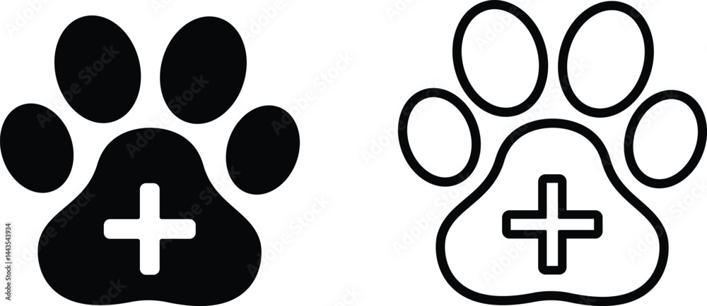 Obraz premium pet paw logo with love and plus icon vector file