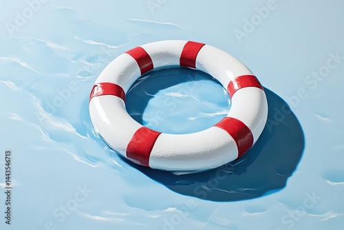 Floating Life Preserver with Red Stripes on Calm Water