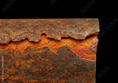 Obraz na płótnie Close up of corroded metal pipe surface revealing rough orange texture from rust and degradation for concept of material decay and industrial wear. w salonie