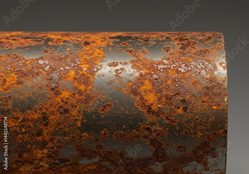 Obraz na płótnie Close up of dark metal surface with severe orange rust corrosion. Concept of degradation and need maintenance. Abstract industrial texture background example. w salonie