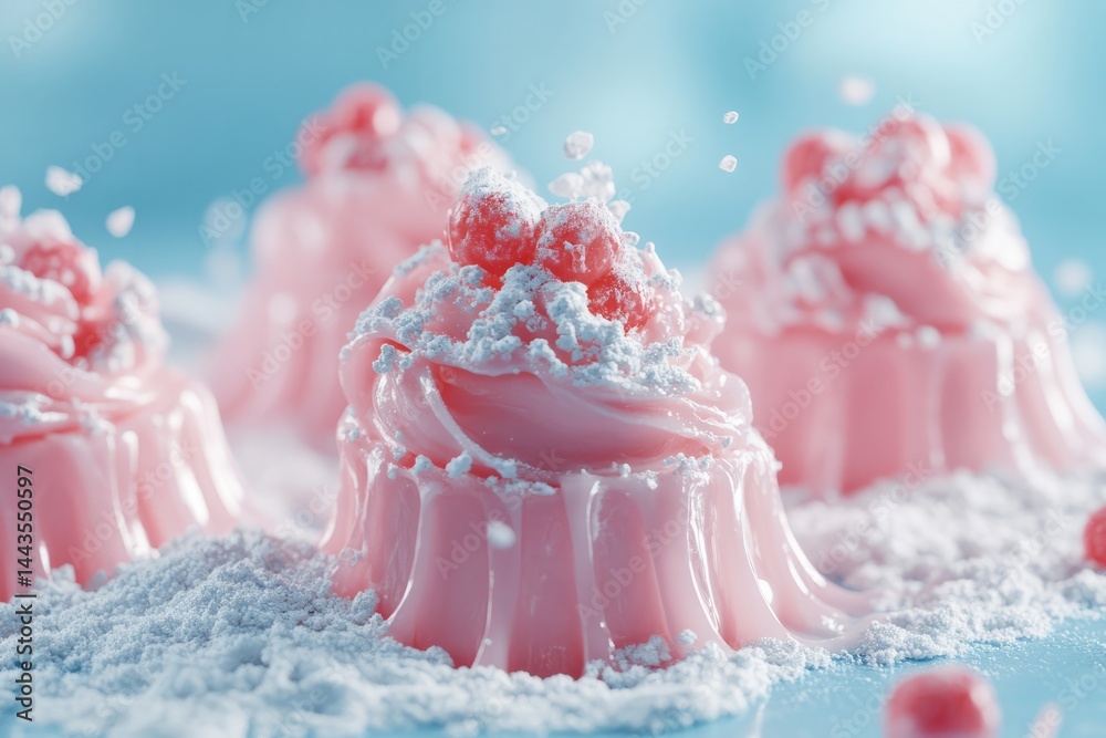 Delightful pink desserts topped with cream and berries create a festive atmosphere at a summer gathering