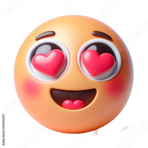 3D cute Smiling face with heart eyes three-dimensional emoji isolated on white background