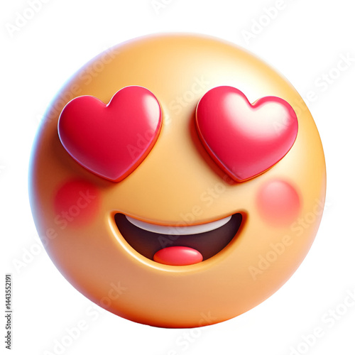 3D cute Smiling face with heart eyes three-dimensional emoji isolated on white background