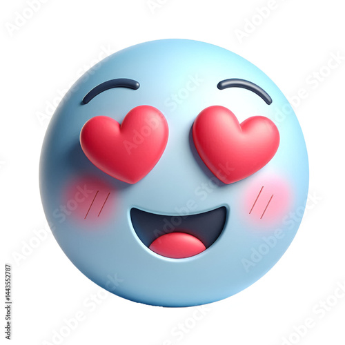 3D cute Smiling face with heart eyes three-dimensional emoji isolated on white background