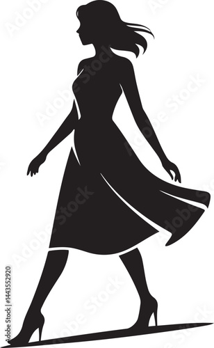 Elegant woman silhouette walking in dress and heels stylish female vector illustration for fashion, beauty, or lifestyle design