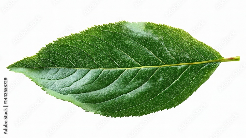 Obraz premium Single Green Leaf Isolated on White Background for Nature Themes