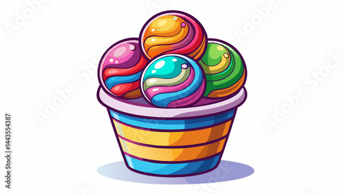 Colorful ice cream balls stacked in a cozy paper cup.
Swirls of flavor peek through glossy, frozen curves.
A soft shadow grounds the treat on clean white space.
Simple, sweet joy in a perfect little c