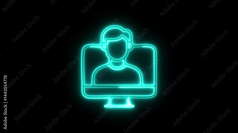 Monitor blue glowing neon ui ux icon. Glowing sign logo Monitor blue glowing neon ui ux icon. Glowing sign logo