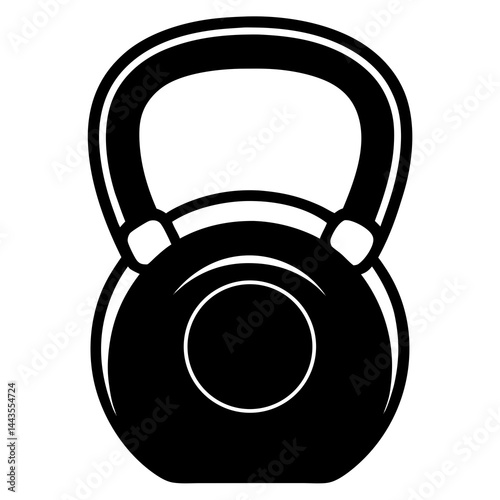 A black and white vector illustration of a kettlebell, shown in a simple and iconic style