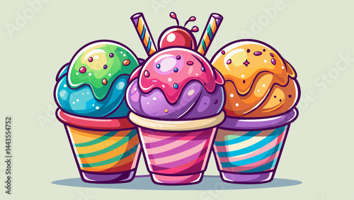 Colorful ice cream balls stacked in a cozy paper cup.
Swirls of flavor peek through glossy, frozen curves.
A soft shadow grounds the treat on clean white space.
Simple, sweet joy in a perfect little c