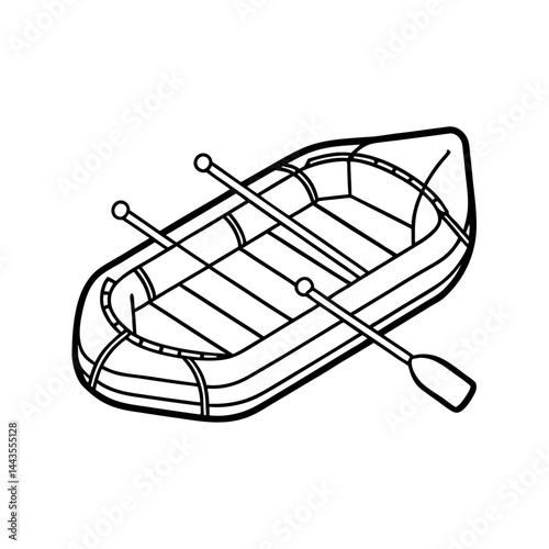 Outline of a Whitewater Raft Line Art Vector