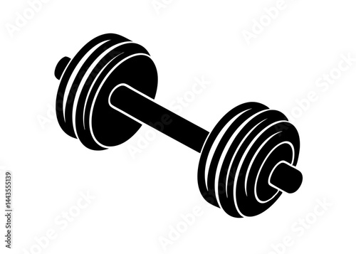 A clean, black and white vector illustration of a dumbbell, shown in a simple and iconic style