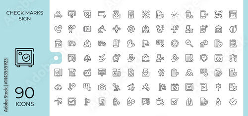 Check marks sign icon set. Contains such icons as check, checkmark, checkbox, confirm, mark and more. Checkbox modern icon set. Signs for web and mobile app.