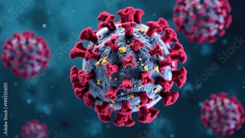 Close-up of coronavirus bacteria model, microvirus on black virus background. Worldwide pandemic and fight against COVID 19 virus. Coronavirus outbreak and coronaviruses influenza concept