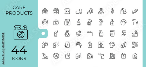 Care Products related icon. Contains such icons as care, moist, product, health, sun protection, mask and more. Vector outline icons collection. Beauty icon set. Signs for web and mobile app.