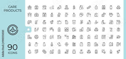Care Products related icon. Contains such icons as care, moist, product, health, sun protection, mask and more. Vector outline icons collection. Beauty icon set. Signs for web and mobile app.