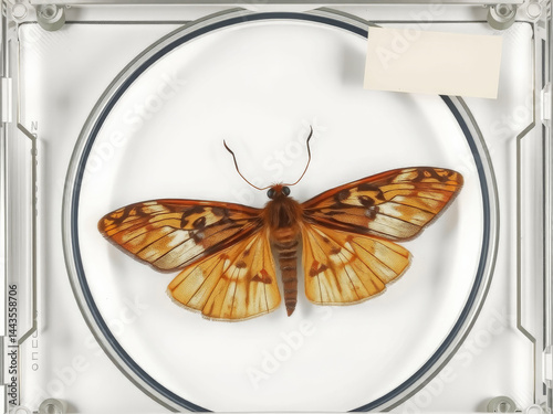 Obraz na płótnie A butterfly is on a white plate. The plate is clear w salonie